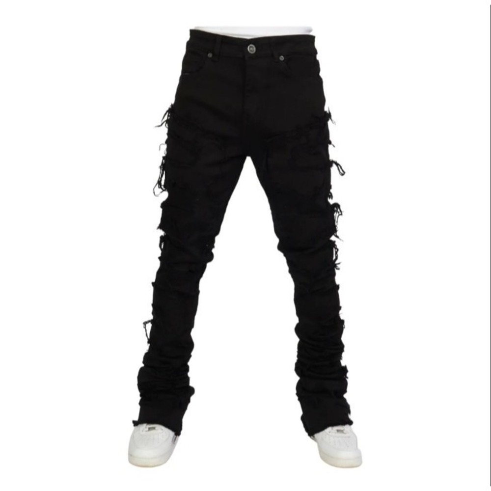 Frayed Super Stacked Focus Street Wear Jeans W34 Black Flared Goth
